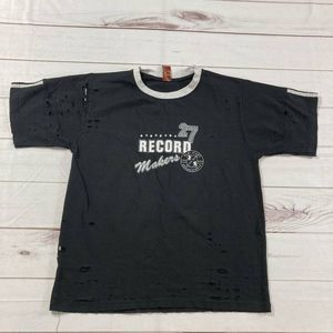 Gutsy Mens Black Shorts Sleeve Record Maker 27 Distressed Shirt Size Small
